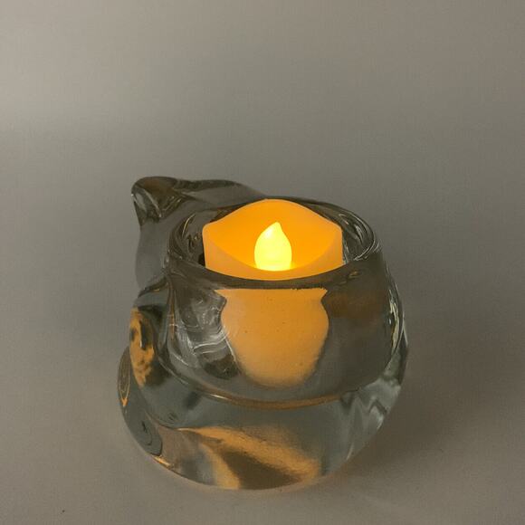Vtg Indiana Glass Clear Sleeping Kitty Cat Votive Tealight Holder Paper Weight - Picture 9 of 11